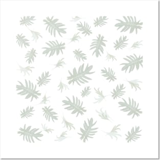 Autumn fall tropical palm leaves pattern gray on white Posters and Art